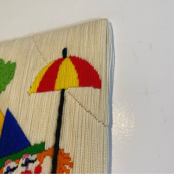 Vintage unframed yarn worked needlepoint clown piece 12”x 20” approx GUC, faded - Picture 9 of 9